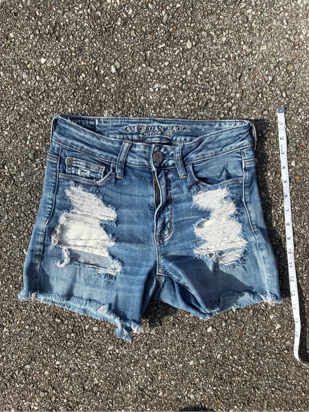 American Eagle Outfitters Blue Distressed Frayed Hem Jean Shorts